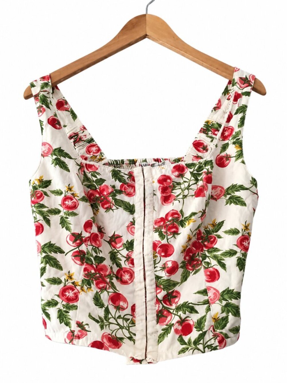 Midnight Sky Tomato Print Corset Top Smocked Back Hook Eye Closure Cottagecore M